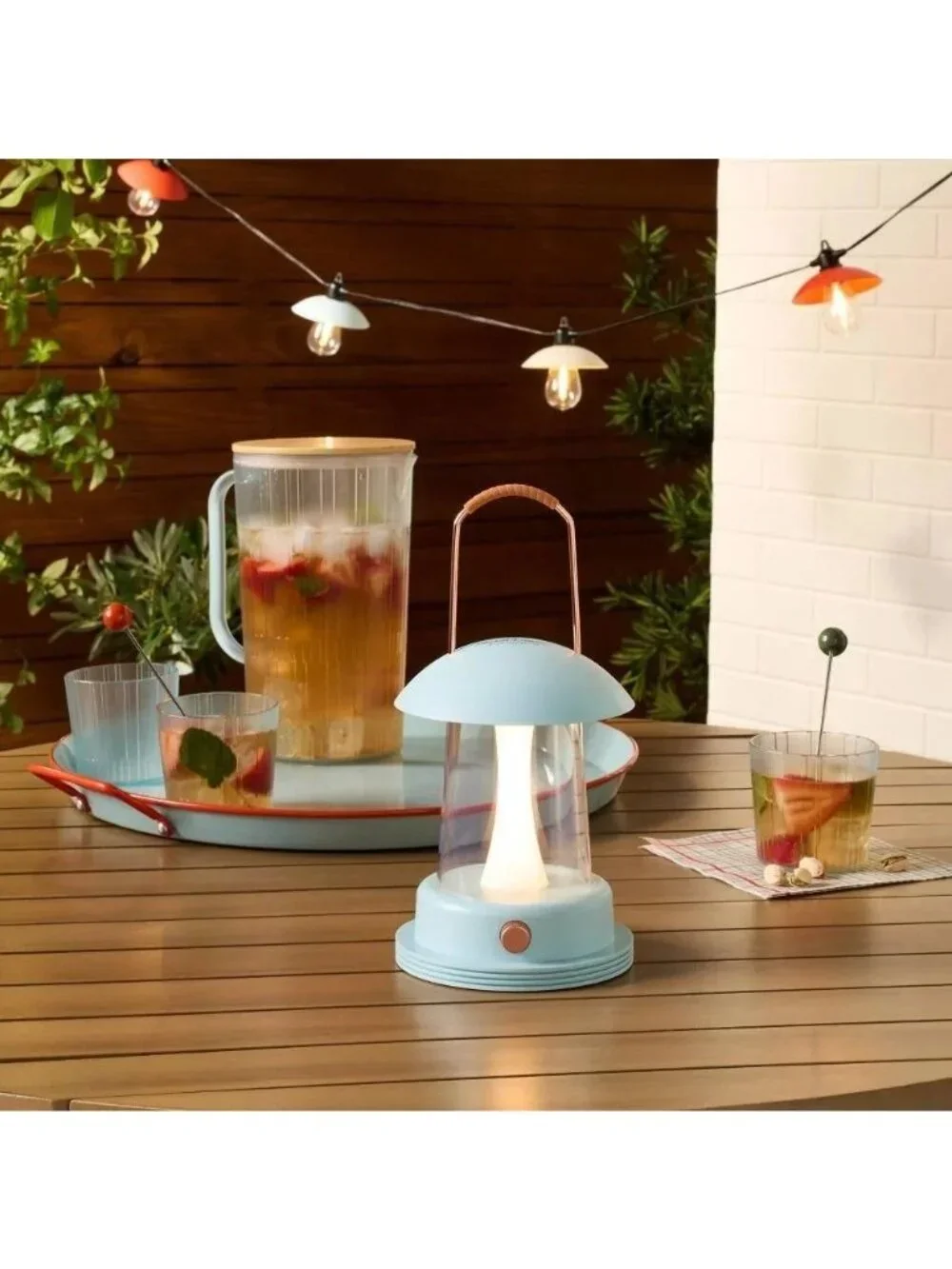Hearth & Hand Portable LED Rechargeable Table or Hanging Baby Blue Lantern